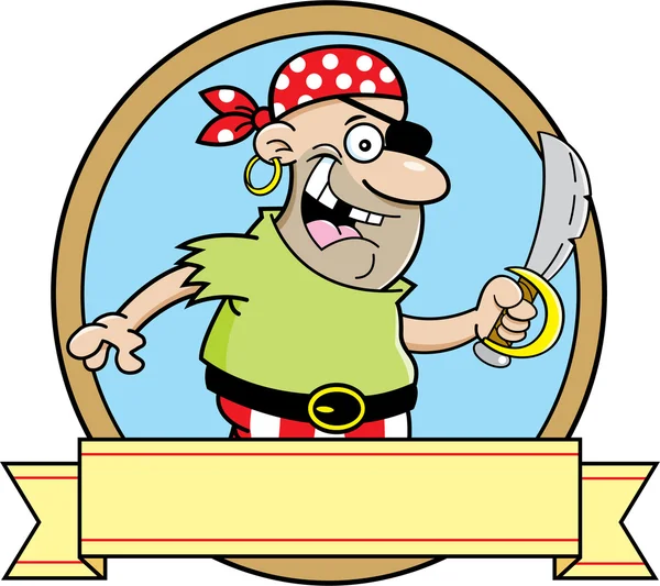 Cartoon pirate with a banner. — Stock Vector