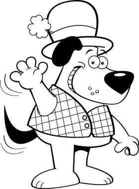 Bir derby giyen karikatür köpek.