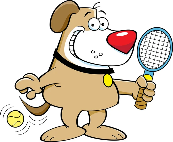 Cartoon dog playing tennis — Stock Vector