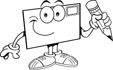 Bir kalem tutan karikatür zarf.