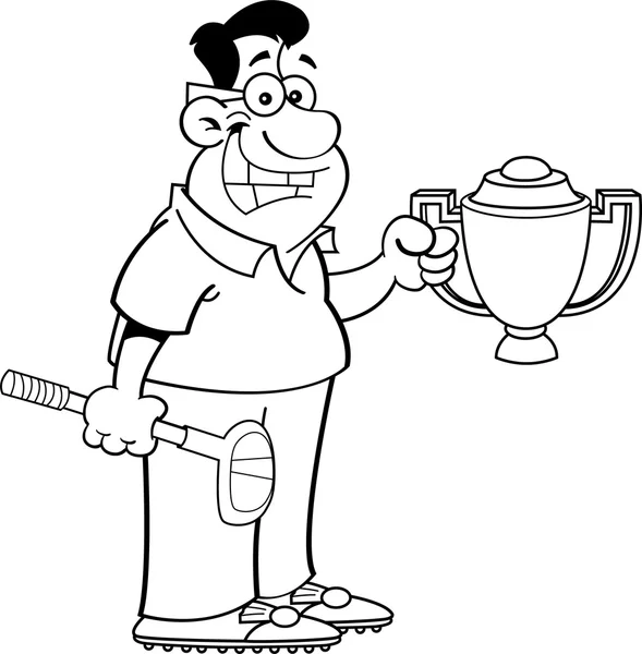 Karikatura člověka držitelem trofeje. — Stockový vektor