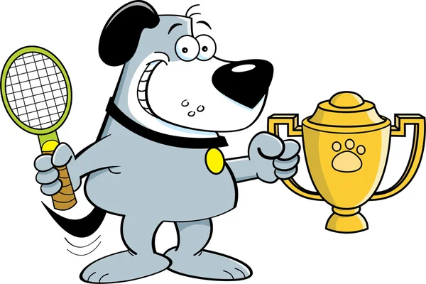 Cartoon hond houden een trofee. — Stockvector