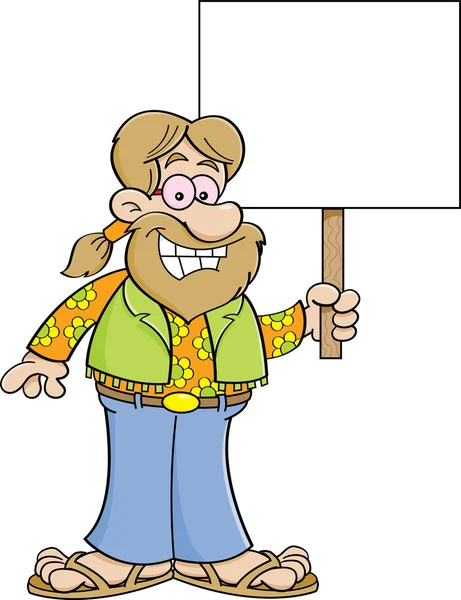 Cartoon hippie houden een teken. — Stockvector