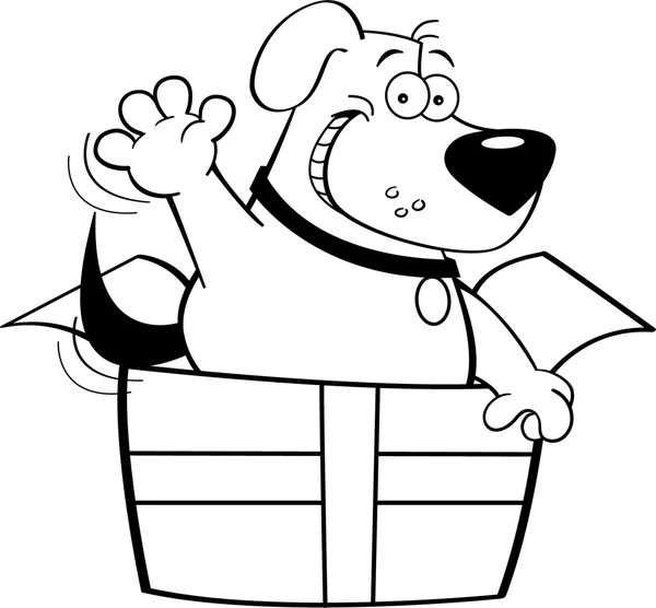 Cartoon dog inside a gift box. — Stock Vector