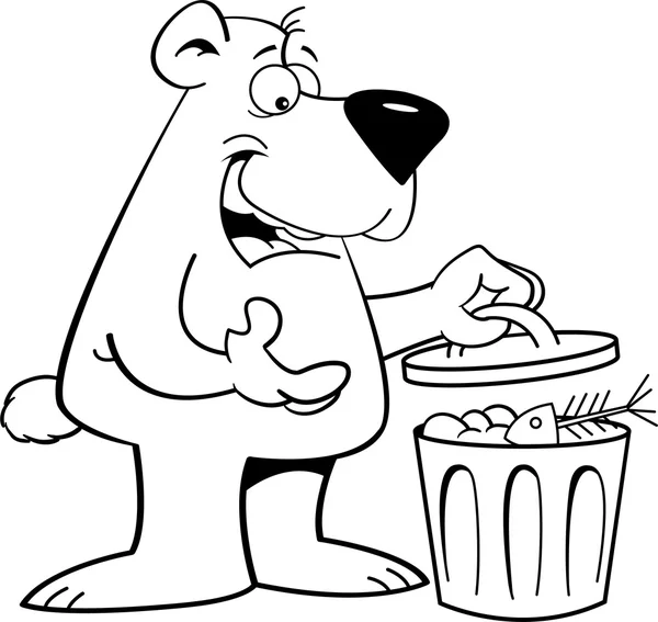 Urso dos desenhos animados com uma lata de lixo . — Vetor de Stock