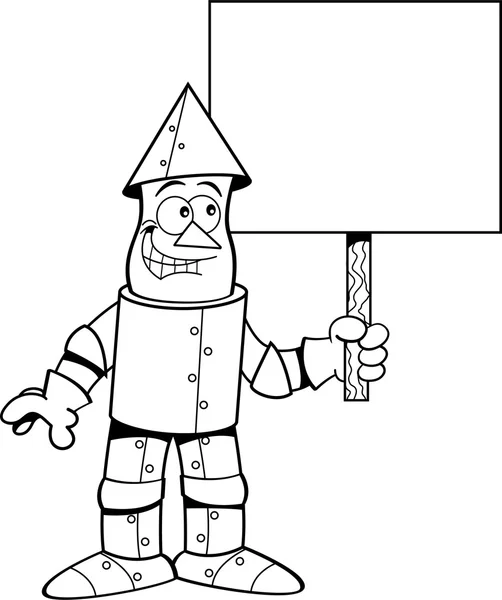 Tin man cartoon met een teken. — Stockvector
