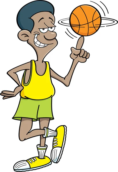 Cartoon-Basketballspieler mit Ball am Finger. — Stockvektor