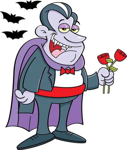 吸血鬼站着一朵玫瑰 — 图库矢量图片