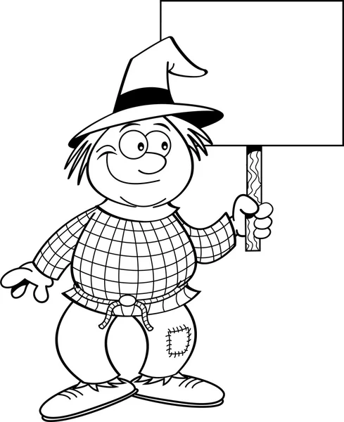 Black and white scarecrow holding a sign. — Stock Vector