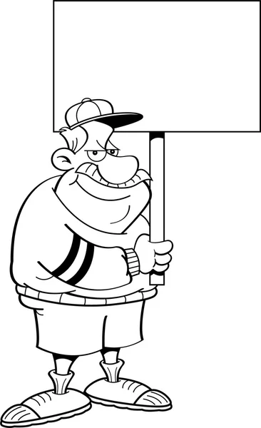 Cartoon Coach tenant un signe (Black & White Line Art ) — Image vectorielle