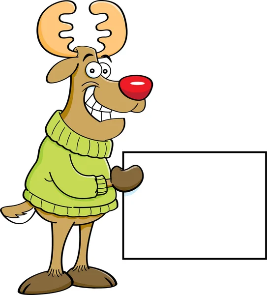 Cartoon Reindeer Holding a Sign. — Stock Vector