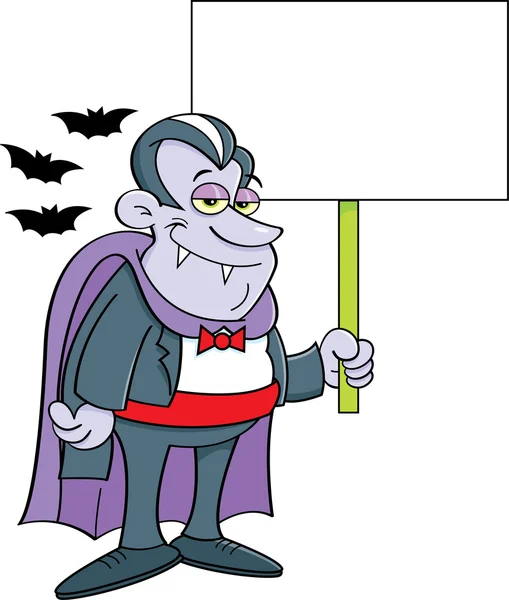 Vampiro de dibujos animados sosteniendo un cartel — Vector de stock