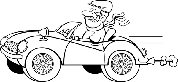 Γελοιογραφία άνθρωπος οδήγηση ενός σπορ αυτοκινήτου. — Διανυσματικό Αρχείο