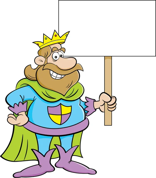 Dibujos animados Rey sosteniendo un cartel . — Vector de stock