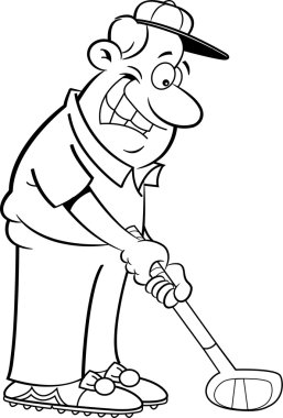 çizgi adam Golf oynuyor.