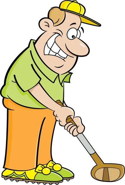 Cartoon Mann beim Golfspielen. — Stockvektor