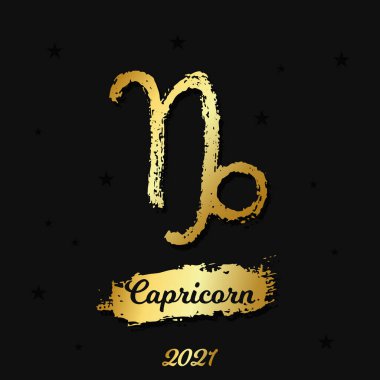 Vektör altın burç işareti. Oğlak eli çizilmiş