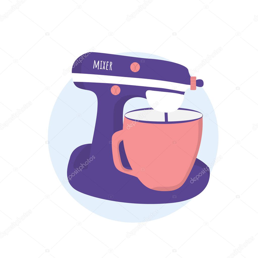 Isolated Mixer with cup. Vector baking