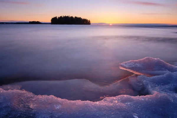 Pôr Sol Lago Congelado — Fotografia de Stock