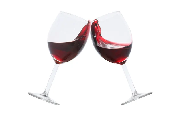 赤ワイングラス2つで白の背景にトーストを隔離し — ストック写真