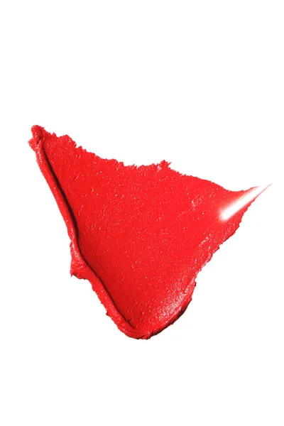 Close Een Vlekkerige Rode Lippenstift Met Geïsoleerde Witte Achtergrond Met — Stockfoto