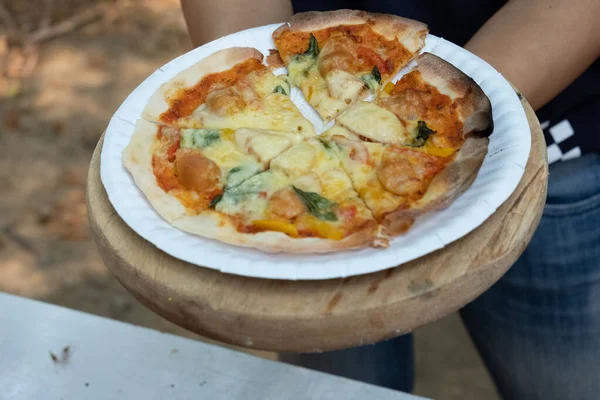 Yapımı Klasik Talyan Pizzası Şef Tatillerde Yapımı Pizza Yapar Stok