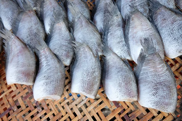 Dried Salted Damsel Fish Sale Market Were Beautifully Arranged Threshing — Stock Photo, Image