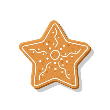 Kremalı zencefilli kurabiye, yıldız şeklinde, beyaz arka planda izole edilmiş Noel kurabiyesi..