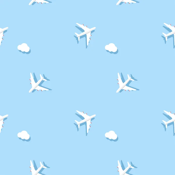 Απρόσκοπτη Μοτίβο Των Αεροπλάνων Που Πετούν Και Σύννεφα Μπλε Φόντο — Διανυσματικό Αρχείο