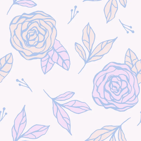 Pastel Seamless Pattern Rose Flowers Leaves — Stock Vector
