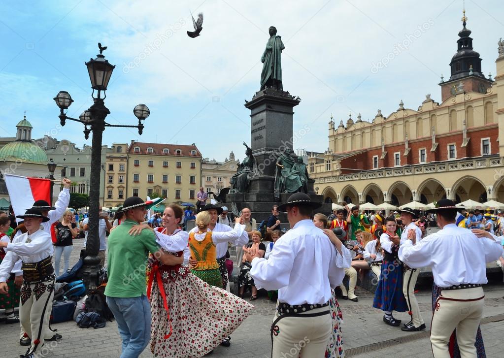 Krakow, Poland - July 27, 2016: World youth day 2016. International Catholic youth Convention. Young people on Main Square in Krakow.