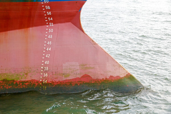 Draft scale on bow of large ship