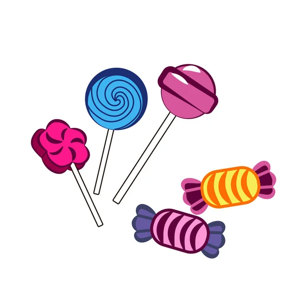 Lollipops Dulces Chocolates Envases Aislados Sobre Fondo Blanco — Vector de stock