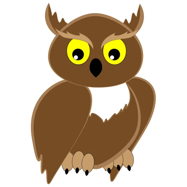 Bird Prey Owl Brown Looks Sideways Isolated White Background — Stock Vector