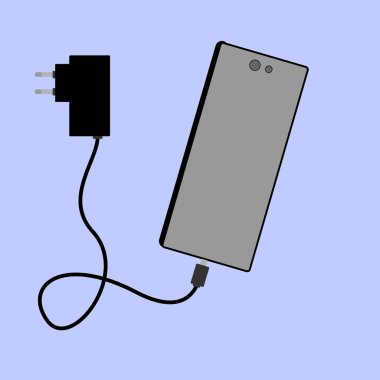 Modern bir akıllı telefon ve şarj cihazı..