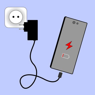 Akıllı telefonun ve şarj cihazının şarj seviyesi düşük..