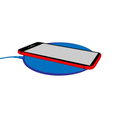 Charging a smartphone using a wireless charger isolated white background. clipart