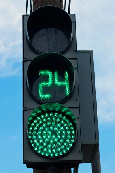 Modern Led Traffic Light Green Resolution Countdown Time Seconds — Stock Photo, Image