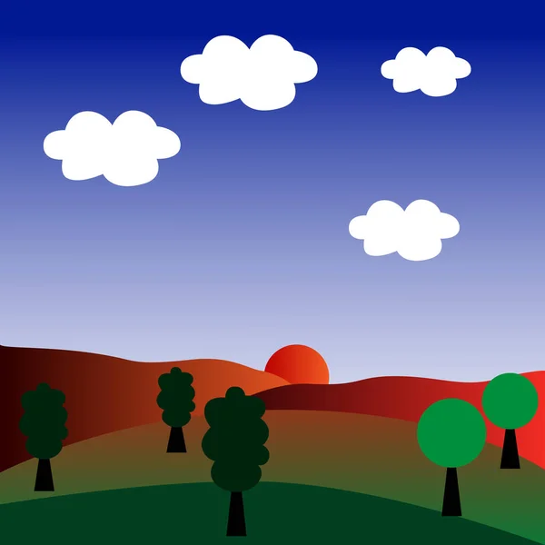 Paisaje Nocturno Cielo Nublado Contra Sol Poniente — Vector de stock