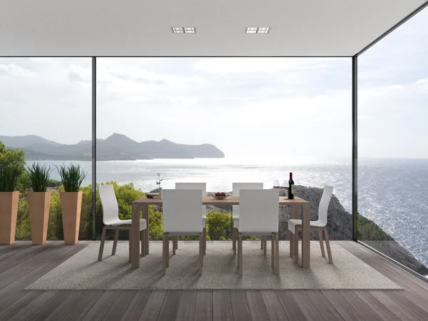 Moderní interiér s výhledem na moře — Stock fotografie