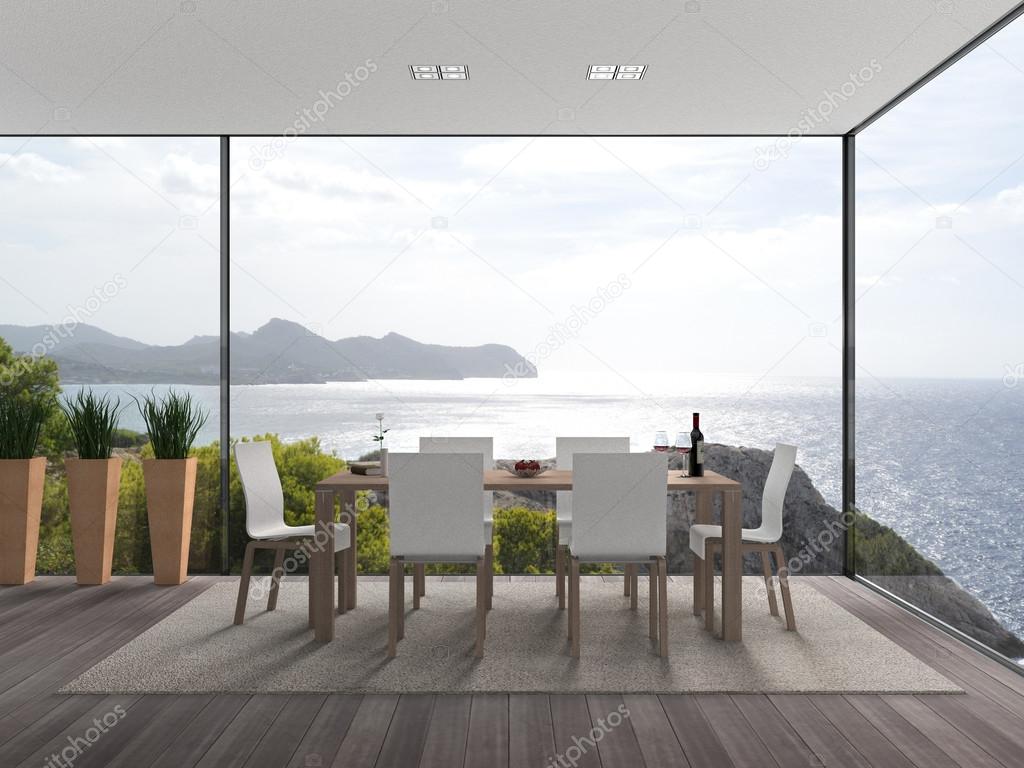 Modern interior with a view to the sea