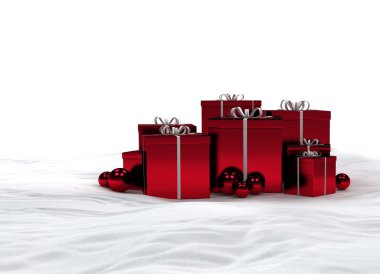 Karda kırmızı Noel hediyeleri