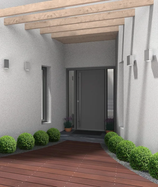 Modern entrance with front door — Stock Photo, Image