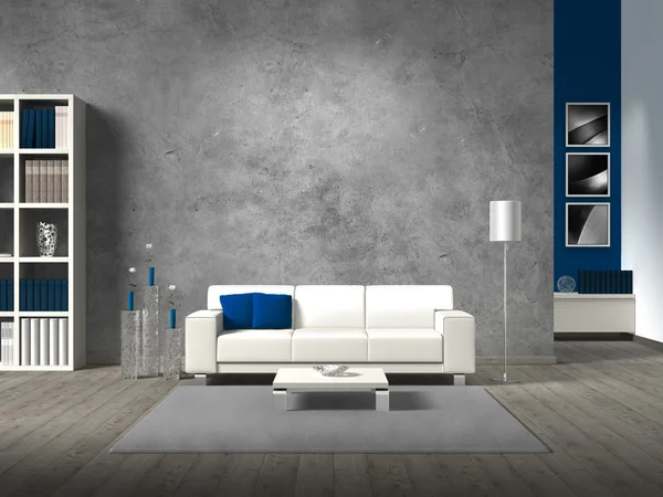 Beton duvar ile modern oturma odası