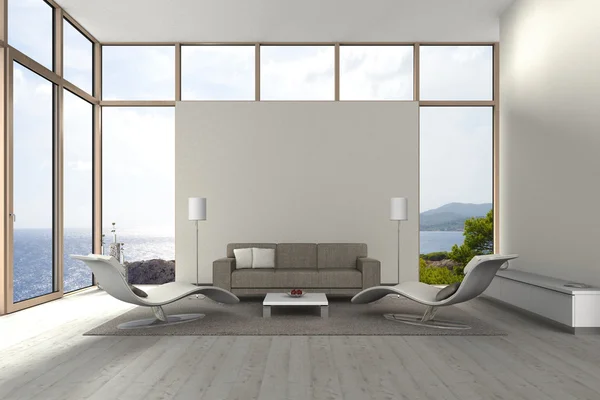 Moderní přímořské obývací pokoj — Stock fotografie