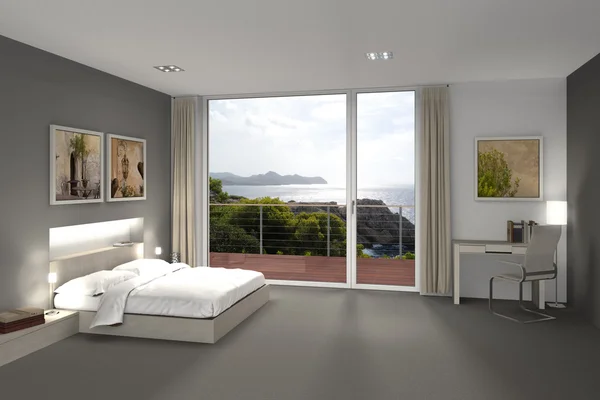 Bedroom with a view to the sea — Stock Photo, Image