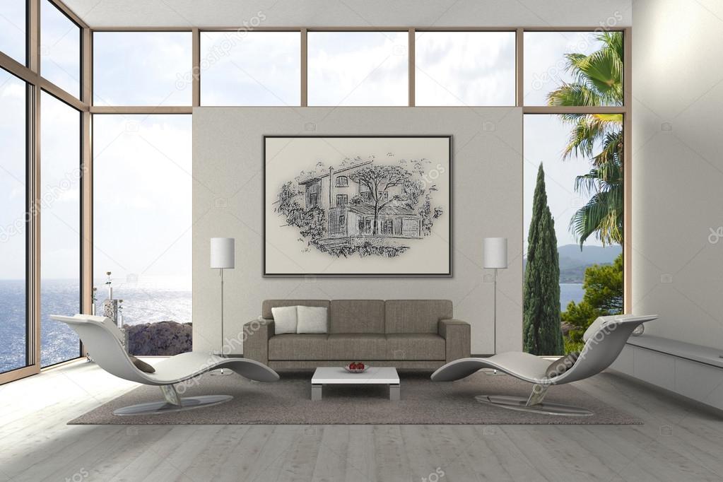 Modern mediterranean seaside living room