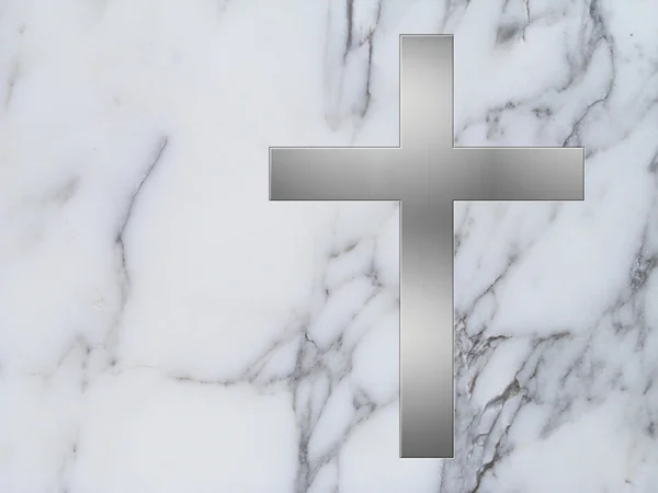 Placa de mármore branco com cruz de prata — Fotografia de Stock