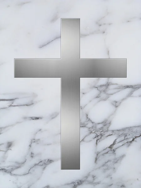 Silver cross och vit marmor — Stockfoto
