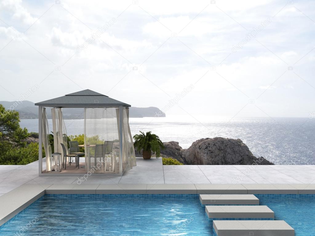 seaside swimming pool with pavilion